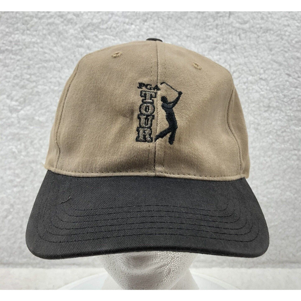 PGA Tour Baseball Hat Strap Back OSFM Black Tan Golf Sports Outdoors Dad Cap